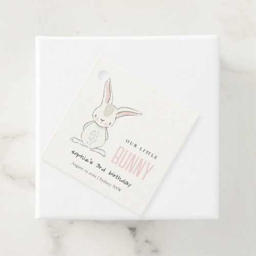 Elegant Simple Cute Bunny Pink Blush Kids Birthday Favor Tags