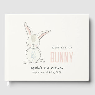 Elegant Simple Cute Bunny Pink Blush Kids Birthday Guest Book