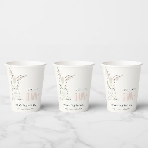 Elegant Simple Cute Bunny Pink Blush Kids Birthday Paper Cups