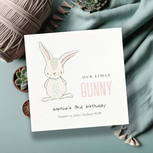 Elegant Simple Cute Pink Blush Bunny Kids Birthday Napkins (Creator Uploaded)