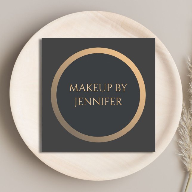 Elegant Simple Dark Faux Gold Circle Makeup Aritst Square Business Card (Creator Uploaded)