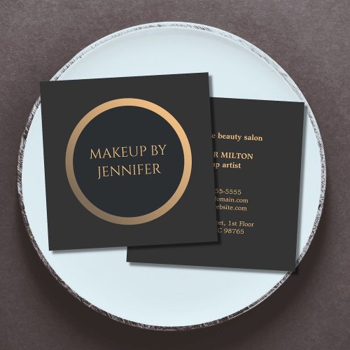 Elegant Simple Dark Faux Gold Circle Makeup Aritst Square Business Card