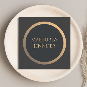 Elegant Simple Dark Faux Gold Circle Makeup Artist Square Business Card