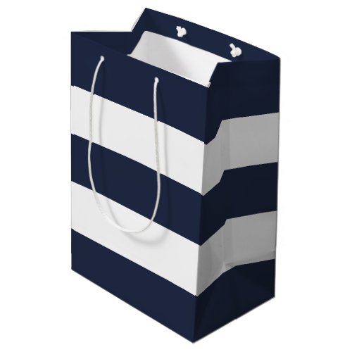 Elegant Simple Dark Navy Blue White Stripes   Medium Gift Bag