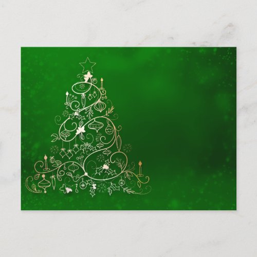 Elegant Simple Decorated Christmas Tree on Green Holiday Postcard