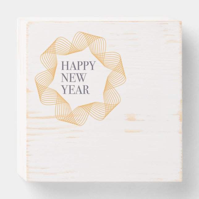 Elegant, simple design of "Happy New Year" Wooden Box Sign (Front Horizontal)