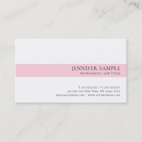 Elegant Simple Design Pink White Trendy De Luxe Business Card
