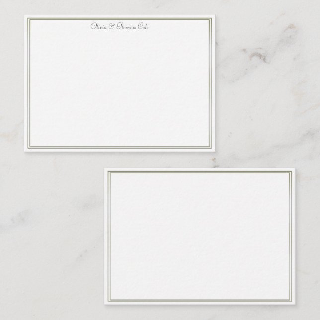 Elegant Simple Double Gold Frame Wedding Couple Note Card (Front/Back)