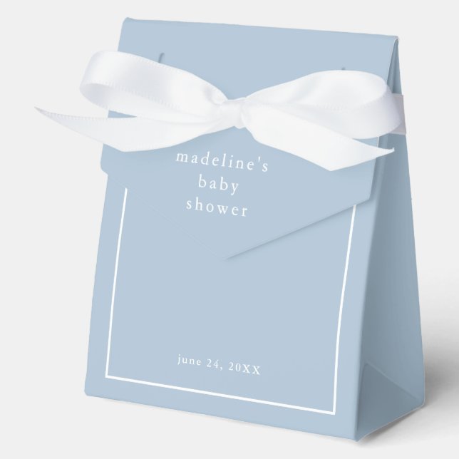 Elegant Simple Dusty Blue Boys Baby Shower Favor Boxes (Front)