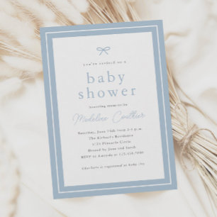 Elegant Simple Dusty Blue Boys Baby Shower Invitation