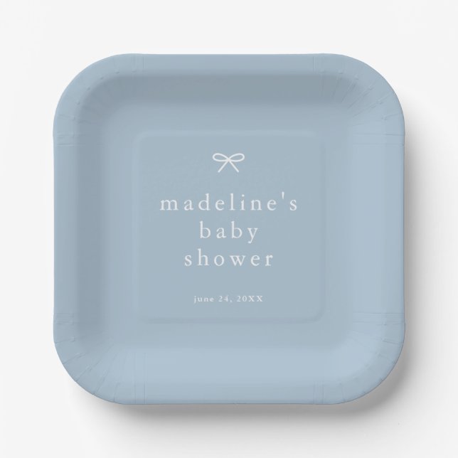 Elegant Simple Dusty Blue Boys Baby Shower Paper Plates (Front)
