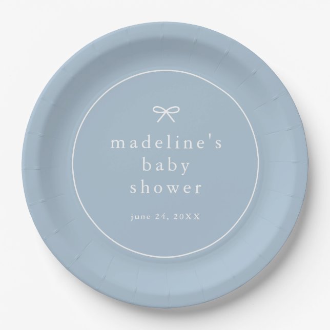 Elegant Simple Dusty Blue Boys Baby Shower Paper Plates (Front)