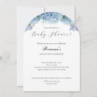 Elegant Simple Dusty Blue Floral Boy Baby Shower Invitation