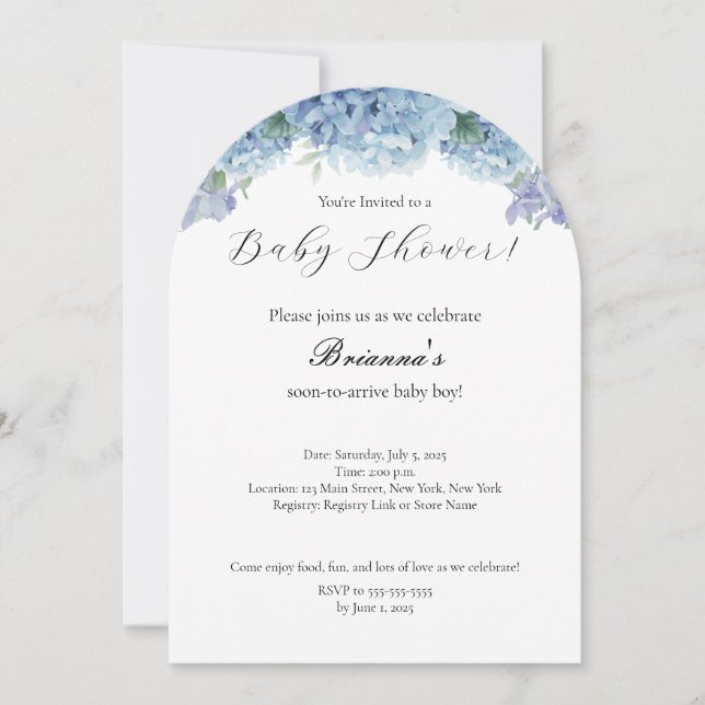 Elegant Simple Dusty Blue Floral Boy Baby Shower Invitation (Front)
