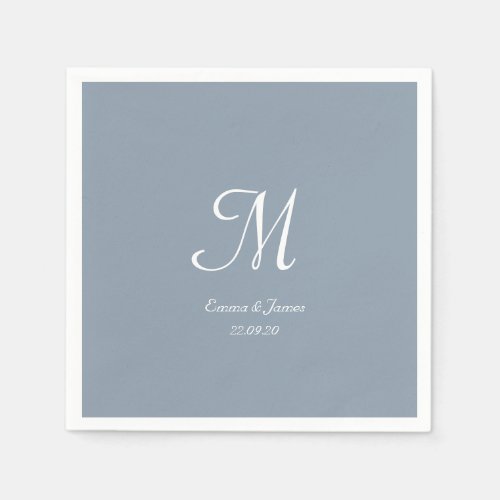 Elegant Simple Dusty Blue Monogram Wedding Party Napkins