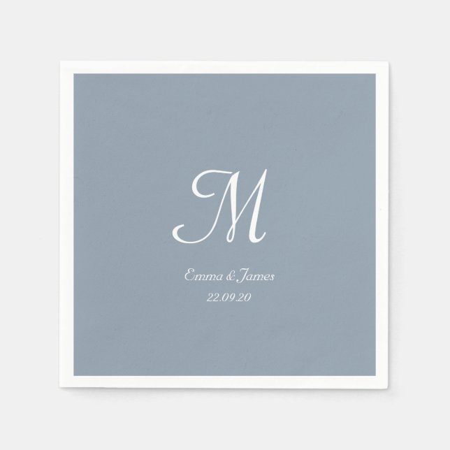 Elegant Simple Dusty Blue Monogram Wedding Party Napkins (Front)