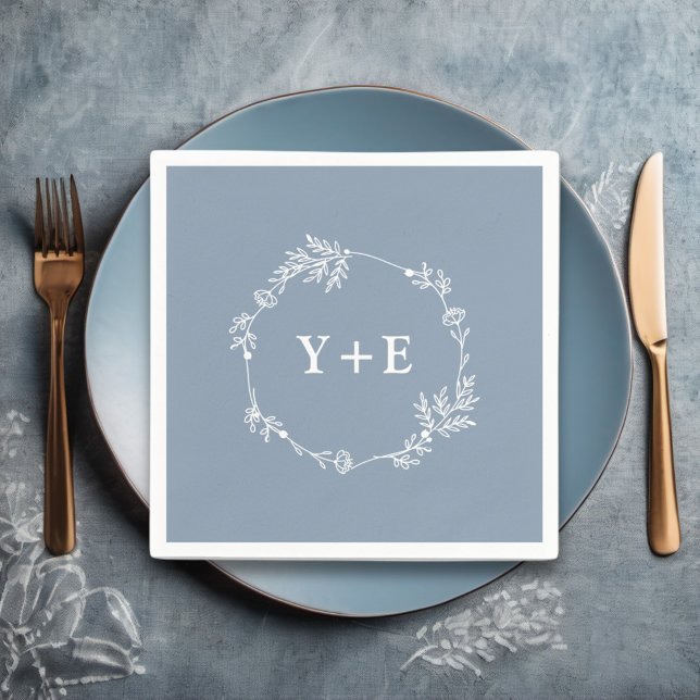  Elegant Simple Dusty Blue Monogrammed Wedding Napkins (Creator Uploaded)