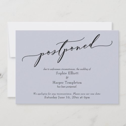 Elegant Simple Dusty Blue Postponed Wedding Card