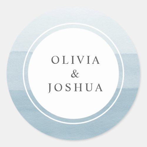 Elegant Simple Dusty Blue Watercolor Ombre Wedding Classic Round Sticker