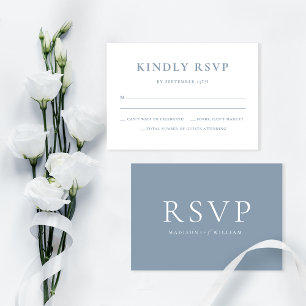 Elegant Simple Dusty Blue Wedding RSVP Card