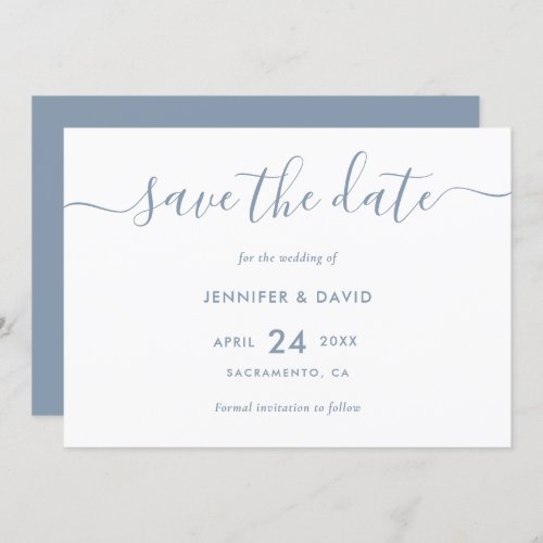 Elegant Simple Dusty Blue Wedding Save The Date