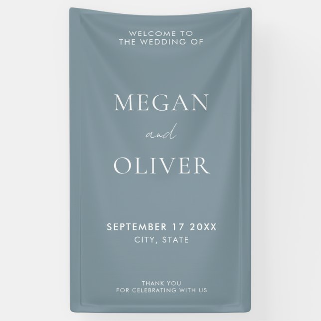 Elegant Simple Dusty Blue Wedding Welcome Banner (Vertical)