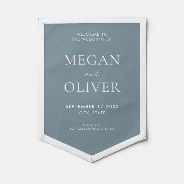 Elegant Simple Dusty Blue Wedding Welcome Pennant (Front)