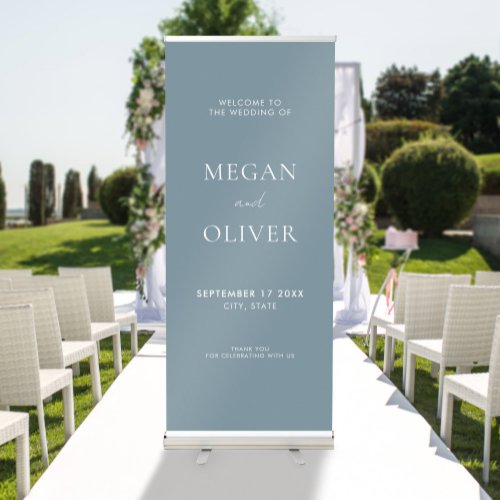 Elegant Simple Dusty Blue Wedding Welcome Retractable Banner