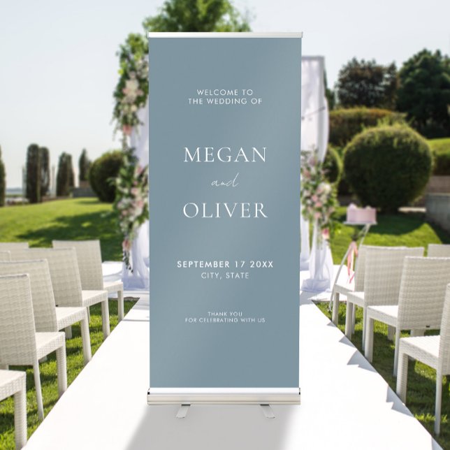 Elegant Simple Dusty Blue Wedding Welcome Retractable Banner (Creator Uploaded)