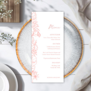 Elegant Simple Dusty Pink Floral Garden Wedding Menu