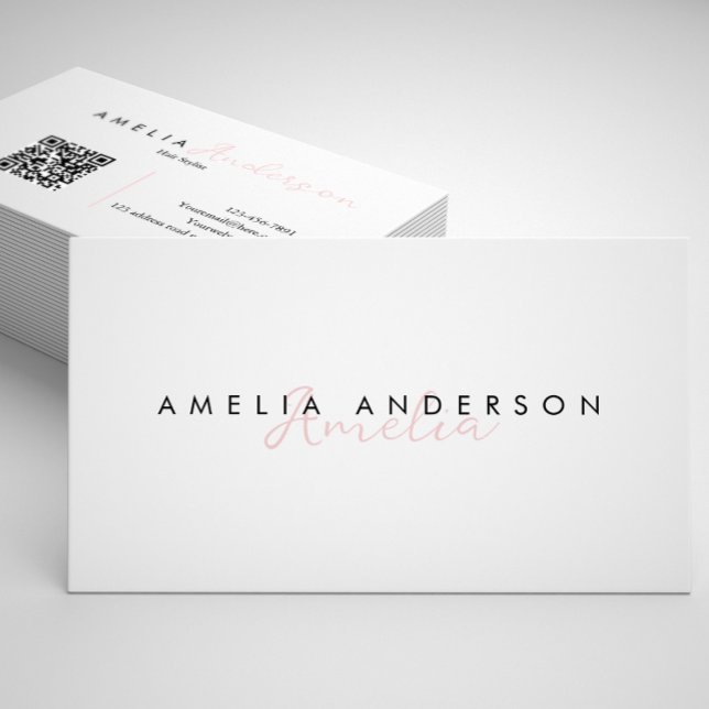 Elegant Simple Dusty Pink Script QR code Business Card (Creator Uploaded)