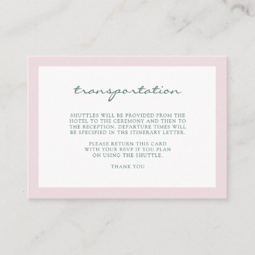 Elegant Simple Dusty Pink Wedding Transportation Enclosure Card