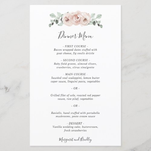 Elegant Simple Dusty Rose Floral Wedding Menu