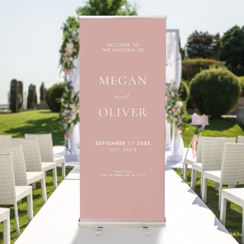 Elegant Simple Dusty Rose Wedding Welcome Retractable Banner