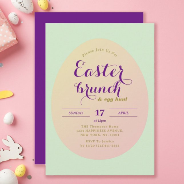 Elegant Simple Easter Brunch Egg Hunt Green Purple Invitation (Creator Uploaded)