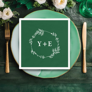  Elegant Simple Emerald Green Monogrammed Wedding Napkins