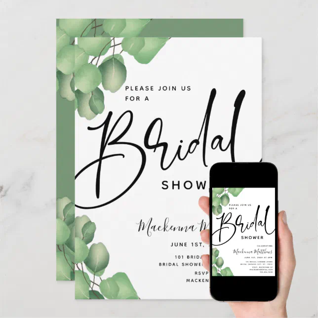 Elegant Simple Eucalyptus Bridal Shower Invitation Zazzle 3198