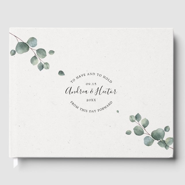 Elegant Simple Eucalyptus Classic Wedding Guest Book (Front)