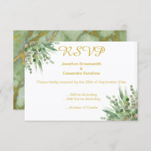 ELEGANT SIMPLE EUCALYPTUS GOLD RSVP INVITATION