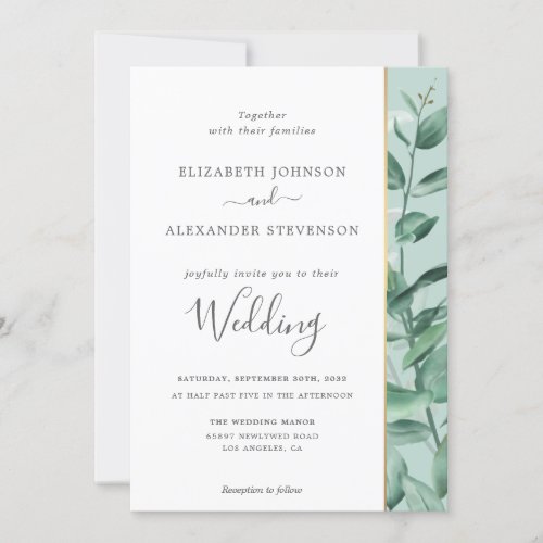Elegant simple eucalyptus greenery modern wedding  invitation