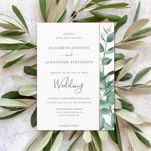 Elegant simple eucalyptus greenery modern wedding  invitation
