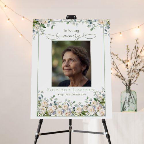 Elegant Simple Eucalyptus White Rose Photo Funeral