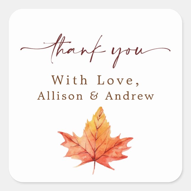 Elegant Simple Fall Wedding Thank You Sticker (Front)