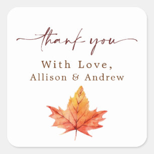 Elegant Simple Fall Wedding Thank You Sticker
