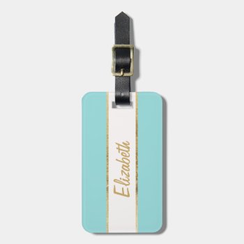 Elegant & Simple Faux Gold And Blue Monogram Luggage Tag by SimpleMonograms at Zazzle