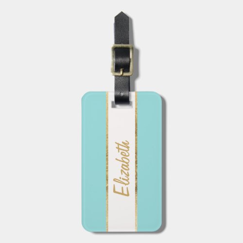 Elegant  Simple Faux Gold and Blue Monogram Luggage Tag