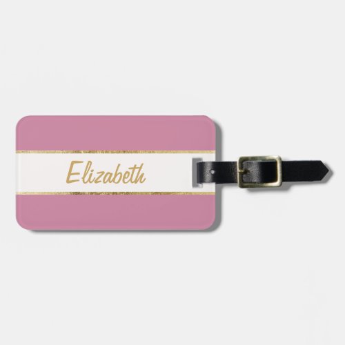 Elegant  Simple Faux Gold and Rose Pink Monogram Luggage Tag