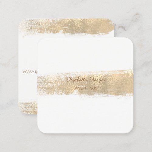 Elegant Simple Faux Gold Foil Brush StrokeWhite Square Business Card