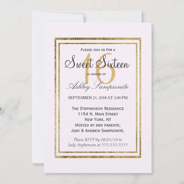 Elegant Simple Faux Gold Outline and White Invitation (Front)