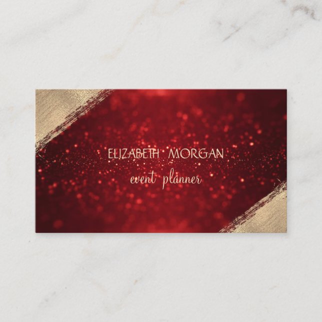Elegant Simple Faux Gold ,Red Glitter Bokeh Business Card (Front)